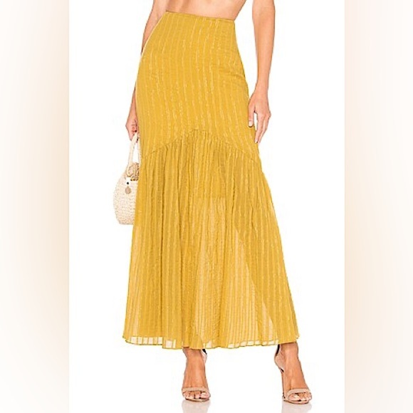 TULAROSA Pear Yellow Cameron High Waisted Cotton Maxi Skirt Size Small - Picture 1 of 15